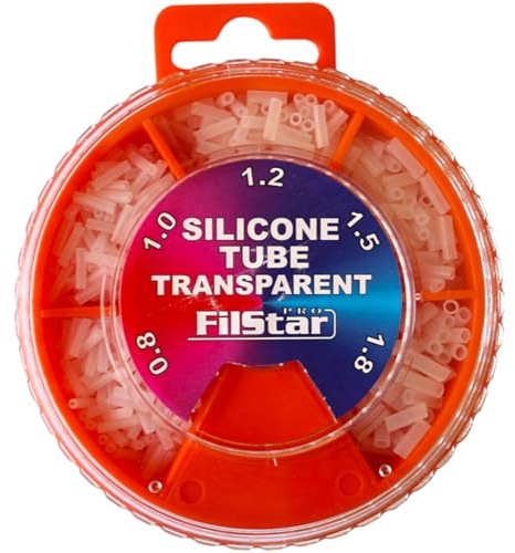 PRO Filstar Silikon Posenstopper Set 5 Größe Fach Sortiert 0,8 bis 1,8mm | Transparent Tube - Posenringe - Posen Stopper - Posenrohr - Angeln Posen Zubehör - Sport - Posen Montage - Posensortiment