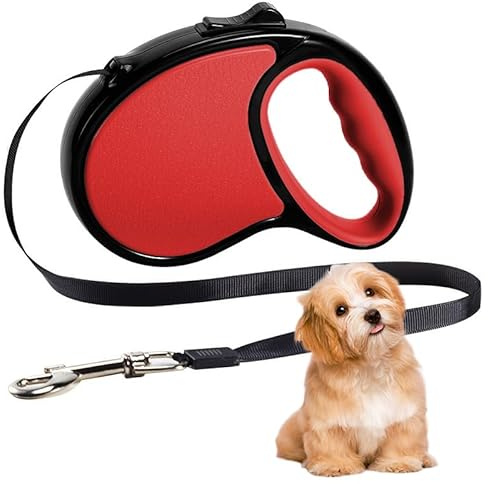 360° verwicklungsfreie einziehbare Hundeleine, ausziehbare Hundeleine für bis zu 25 kg Hunde, 5 m starkes Nylonband/Band, glattes und langlebiges Nylonband mit rutschfestem Griff, Einhandbremse, Pause