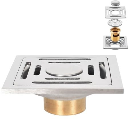 Quadrato Scarico, Anti-Odore Sifone per Pavimento in Acciaio Inossidabile, Scarico a Pavimento per Doccia Quadrato con Coperchio Rimovibile per Casa, Cucina, Garage e Seminterrato - 100x 100mm