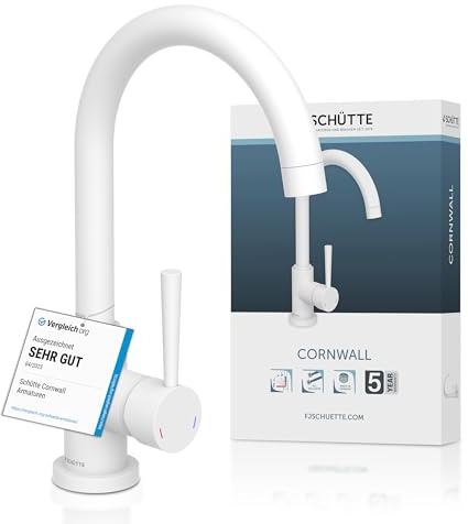SCHÜTTE 79161 CORNWALL Grifo de Cocina Giratorio 360 Grados Grifo Mezclador para Fregadero con Mezclador Monomando Grifo Fregadero de Cocina en Blanco