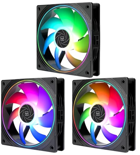 TR TL-S12-S X3 CPU Ventilador de carcasa Refrigerador PWM, Conector PWM de 4 pines Ventilador de computadora con efectos de luz ARGB,Ventilador de enfriamiento de PC de velocidad 1500RPM (120mm)