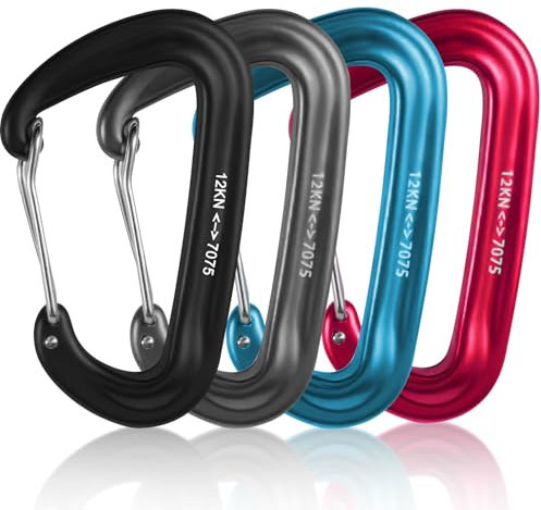 4 Stück Alu Karabiner, Karabiner Groß, Aluminiumkarabiner, Aluminium Schlüsselanhänger, Alu Karabinerhaken für Camping, Wandern, Angeln (Multicolor)