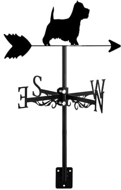 ZNEL French Bulldog,Westie Terrier Direction Indicator Measuring Tools Black Metal Weathervane Gardens Roof Mount Easy to Assemble for Outdoor Lawn Fence, Westie Terrier
