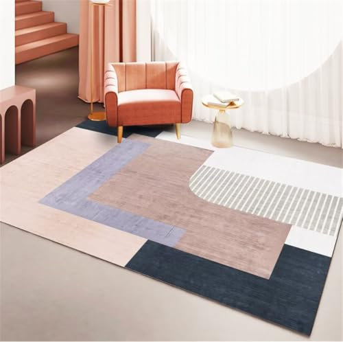 RUGMRZ Waschbarer TeppichTeppich Landhaus Schallschutz Teppich 100x150CM küchenläufer waschbar BlauWaschbarer mit modernem geometrischem Muster in rosa lila Kinderteppich Jungen