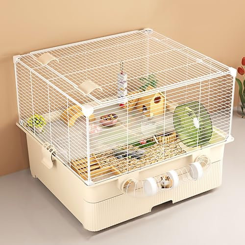Tragbarer Hamsterkäfig, 2-stöckiger Hamsterkäfig für Kleintiere, Käfig für Mäuse, Rennmäuse, Reptilien, Ratten(White)