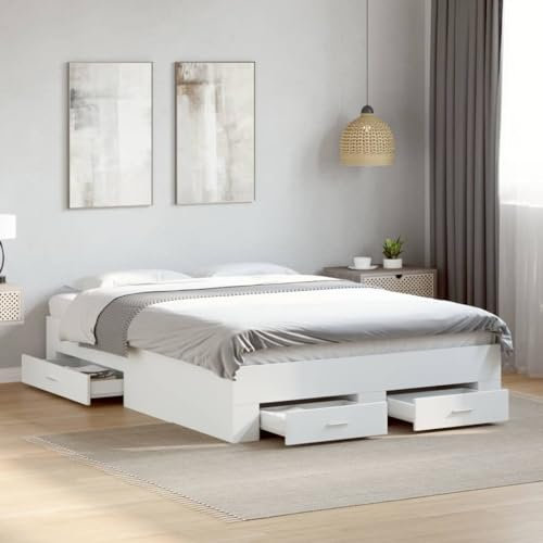 THOYTOUI Bettgestell, Betten Bettrahmen Bettsystem Tagesbett Geeignet für Hotels Wohnungen Gästezimmer Studentenwohnheim mit Schubladen Weiß 120x200 cm Holzwerkstoff