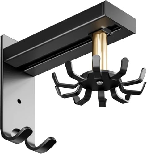 XINRUI Soporte for Utensilios de Cocina Giratorio de 360° for Montar en la Pared con Ganchos for Colgar de Aluminio, Organizador de Utensilios sin Perforaciones for Cocina, baño, Color Negro