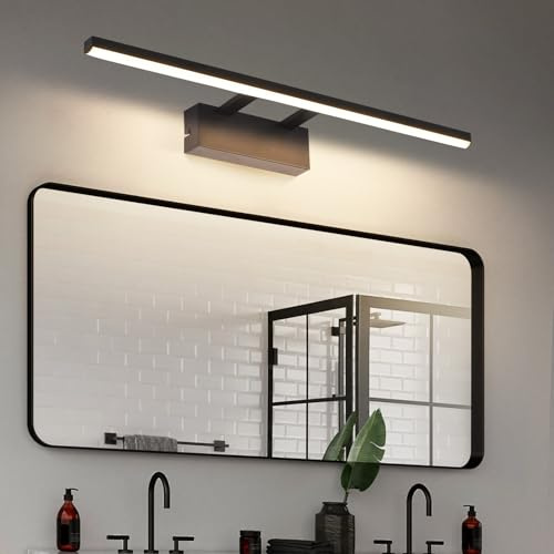 meoaow Spiegelleuchte Badezimmer Wandleuchte LED – 13W Matt Schwarz Modern 60cm Spiegellampen für das Bad 4000K Neutralweiße Beleuchtung Lampen Wandlampe für Küche Flur Veranda Wohnzimmer