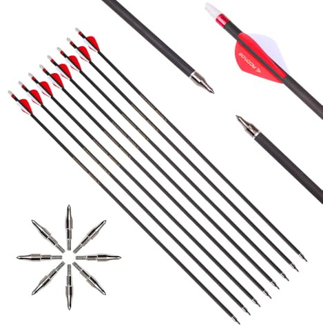 PHILOCS 6pcs 32-Pulgadas 350-Spine Flecha Punta Extraíble Flecha de Puntería Flecha de Caza 2 Pluma de Plástico Flechas de Carbono para Arco Largo Arco Recurvo Arco Compuesto Tiro con Arco Rojo