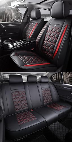 nenyan Autositzbezüge Komplett Set Universal in Premium Design | Schonbezüge für Audi A3 A4 A5 A6 A7 Q2 Q3 Q5 | Auto Sitzbezüge Airbag Geeignet | Wasserdicht Sitzbezug Schwarz Rot