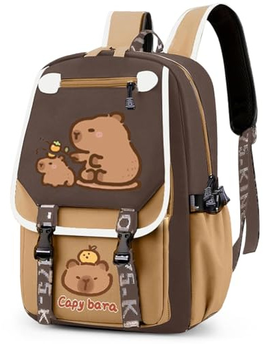Capybara Mochila Mochila De Capibara De Gran Capacidad con Dibujos Animados, Mochila para niños mochila de animales , Mochila Escolar De Nailon Resistente a Manchas para Estudiantes, Bolsas - C
