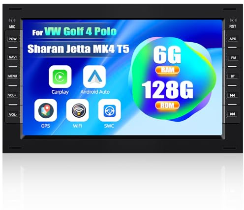 CAMECHO [6+128G 8-Core] Android 15 Carplay Autoradio pour VW Golf 4 Polo T5 Passat Skoda Peugeot 307 Ford, DSP Carplay Wireless, 7 Bluetooth 2 Din Radio GPS WiFi FM/RDS Mirror Link 2USB+Canbus