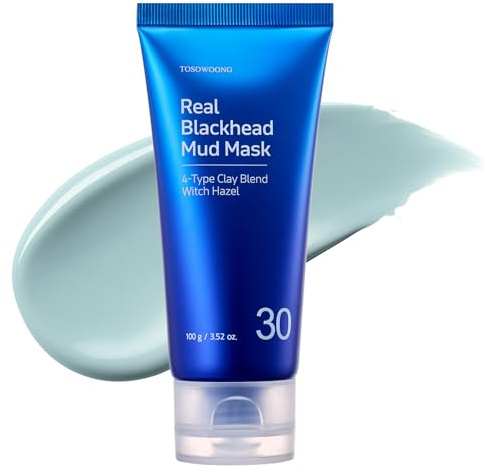 TOSOWOONG Real Blackhead Mud Mask, Facial & Nose Pore-Purifying Clay - Korean Mud Mask, Pore Tightening, Deep Pore Cleaner, Cooling & Quick Dry Formula Face Mask, Oil Control, 100 g / 3.52 oz.