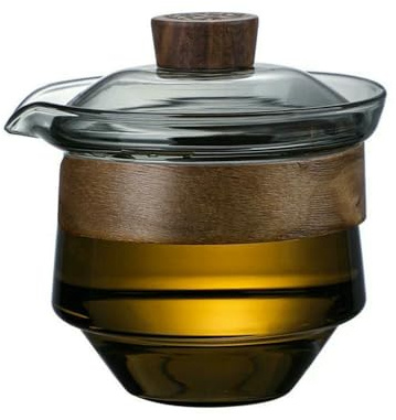 Tazza da tè in Vetro al Boro e silicio, zuppiera, Isolamento Termico in Legno, Set da Viaggio, 200 ml (Grigio)