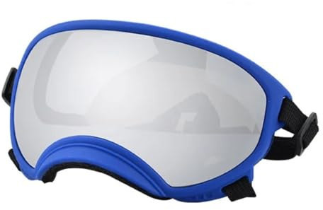 KFXYSM Hundebrille,Hundebrille FüR Kleine Hunde Hundebrille, Anti-UV, Starke Schlagfestigkeit, verstellbare, elastische, atmungsaktive Haustier-Sonnenbrille(Blue and Silver,S)
