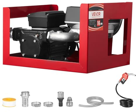 VEVOR Pompe Transfert Carburant 230 V CA Pompe Transfert Diesel Électrique 60 L/min, avec Débitmètre, Pistolet Carburant Arrêt Auto, 2 Tuyaux, Hauteur de Refoulement 13,7 m, pour Kérosène, Biodiesel