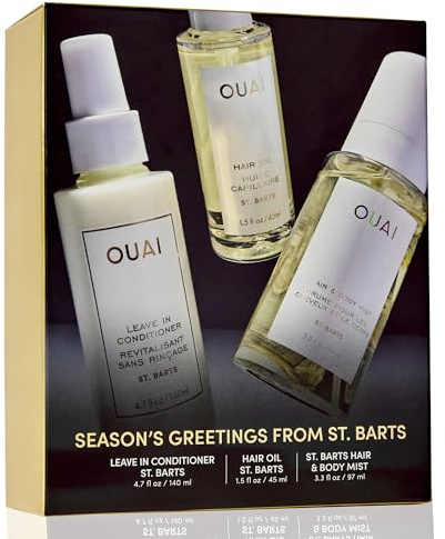 OUAI Season’s Greetings from St Barts Gift Set – Leave In Conditioner + Hair Oil + Hair & Body Mist – Limited Edition Hair & Body Care Trio – Hydrating, Smoothing & Frizz-Control for Soft, Shiny Hair