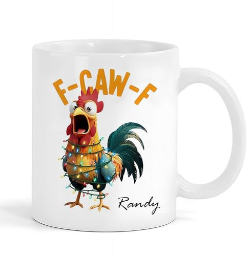 Tazza da caffè in ceramica con pollo Caw-F, tazza sarcastica personalizzata Caw-F, nome personalizzato Crazy Rooster Pollo Umorismo Tazza da caffè Regali per gli amici degli impiegati, Tazza