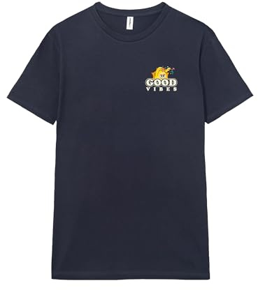 Pampling T-Shirt à Manches Courtes, 100% Coton, Vêtement Unisexe pour Homme et Femme, Sérigraphié avec Col Rond et Coupe Droite, Couleur Bleu (Good Vibes)