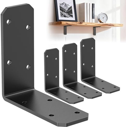 SecureLatch 3×3×1.2 90 Degree Galvanized Corner Brace, Heavy Duty L Shape Bracket for Wood Beams, Steel Corner Brackets for Raised Garden Bed, Furniture, Bookshelf, Fence (Black-4PCS)