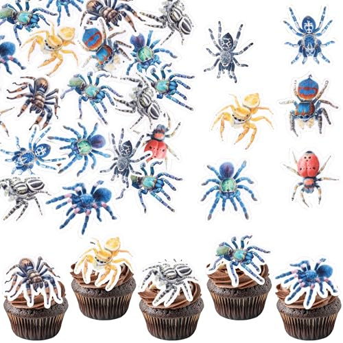 Xsstarmi 60 Pack Spider Edible Cupcake Toppers Rice Paper Poison Spider Cupcake Picks for Baby Shower Wedding Birthday Halloween Horrible Party Cake Decorations Supplies