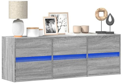 Ziaphsol Meuble TV mural avec éclairage LED Gris Sonoma 130 x 31 x 45 cm Bois 6 tiroirs pour salon Design moderne
