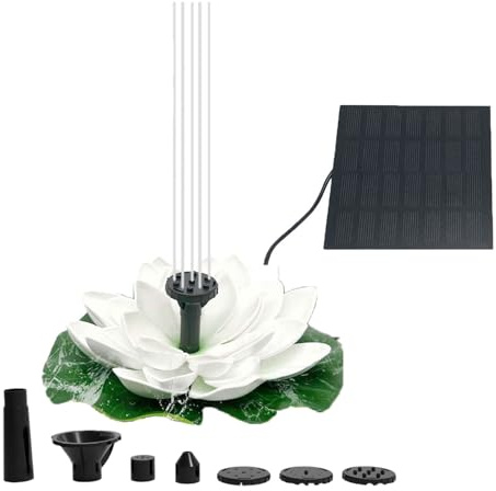 Zqxnt Pompes à fontaine solaire avec motifs nénuphars pour étangs, terrasses, baignoires, décoration extérieure