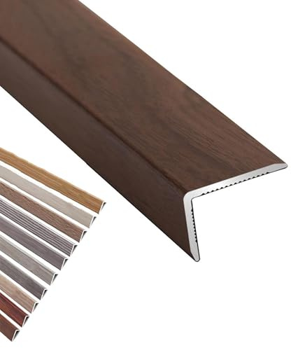 L-förmige Stufenkantenprofil, 90cm Aluminium Treppen Kantenschutz Holzmaserung, Eckenschutz Treppenkantenprofil Metall für Holz/Vinyl/Fliesen Treppen Schneidbar(Walnut,L900xW35xH20mm)