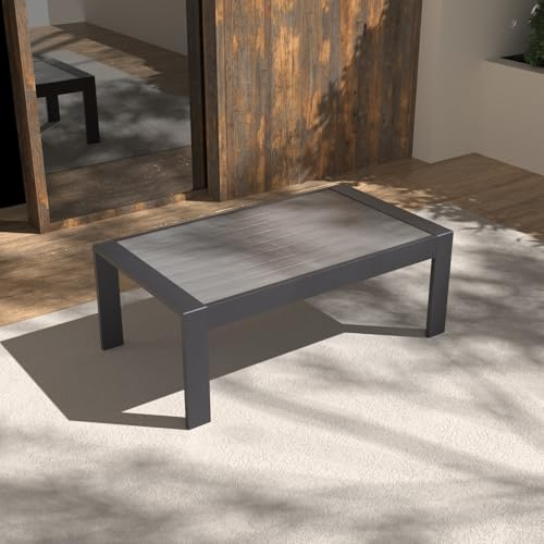Atenza Aluminium Gartentisch, Wetterfester Beistelltisch 110×62×41 cm, Kaffeetisch mit WPC Tischplatte, Bis 140 kg belastbar, Für Garten, Terrasse & Balkon (Grau)