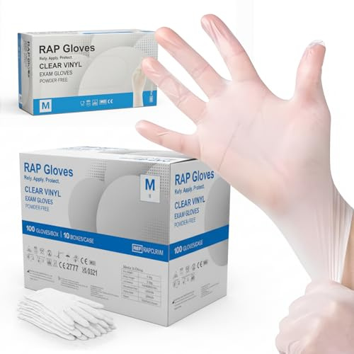 1000 Disposable Vinyl Gloves Clear Medium Food Safe for Cooking Cleaning | Powder free examination grade, latex free, ambidextrous, single use, suits gardening, catering, care and multipurpose tasks