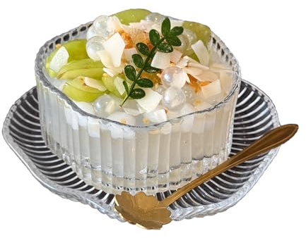QVK Ensaladera de vidrio de forma irregular con cuchara y platillo en forma de pétalo; Juego de ensaladera, adecuado para la preparación de la cocina.Transparent
