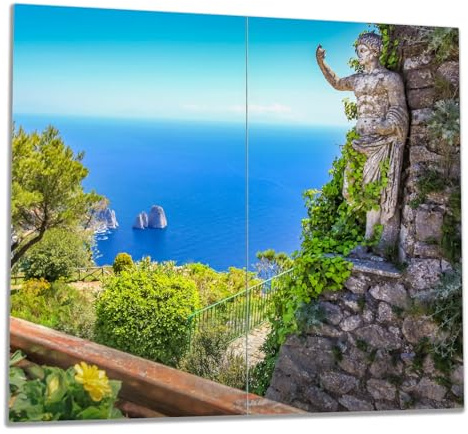 Wallario Herdabdeckplatte/Spritzschutz aus Glas, 2-teilig, 60x52cm, für Ceran- und Induktionsherde, Mediterraner Ausblick
