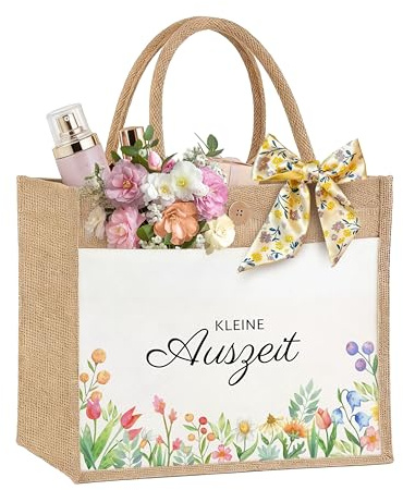 30./40./50./60./70. Geburtstag Geschenk Jutetasche, Doppelseitig Bedruckte Jute-Einkaufstaschen, 35 x 30 x 14 cm Große Kleine Auszeit Geschenk Jutetaschen für Mama Oma Freundin Kollegin zum Geburtstag