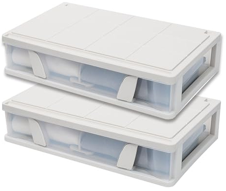 Cajas de almacenamiento debajo de la cama con polea inferior, paquete de 2, ideales para organizar ropa, mantas, edredones y juguetes
