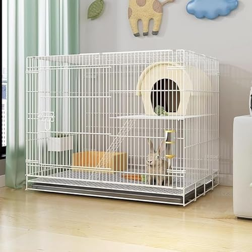 Kaninchenkäfig for den Innenbereich, 2 Etagen, metallische Verschlüsselungsstruktur, die Oberseite kann geöffnet Werden, mit Tablett, Strohnest, for Eichhörnchen(White,L 60 xP 40xH50cm)