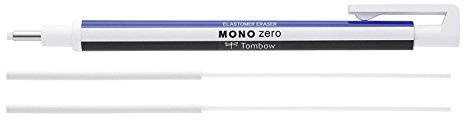 Tombow MONO Null, Präzisionsgummi, nachfüllbar, runde Spitze, Durchmesser 2,3 mm weiß + Nachfüllung.