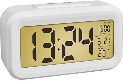 TFA Dostmann LUMIO sveglia digitale, 60.2018.02, con temperatura interna, visualizzazione di ora e data, luce notturna automatica, display LCD, bianco