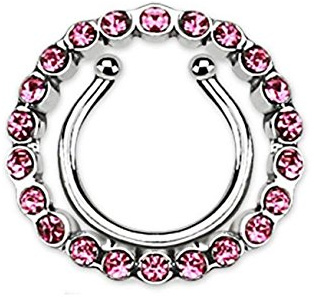 beyoutifulthings KRISTALL-Ring Fake Brustwarzen-Piercing Intim-Piercing Brust-Piercing Nippel-Piercing Silber ZIRKONIA PINK Aqua Clear