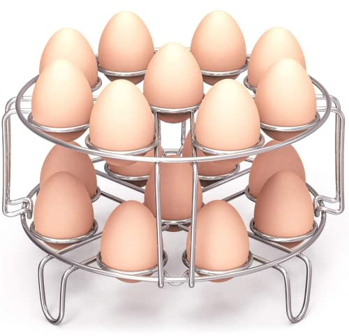 PACKISM Stackable Egg Steamer Rack, Kitchen Trivet Steaming Holder Fit 8Qt Instant Pot Air Fryer Ninja Foodi, Cook 18 Eggs, Stainless Steel Instant Pot Egg Rack Pressure Cooker Accessories