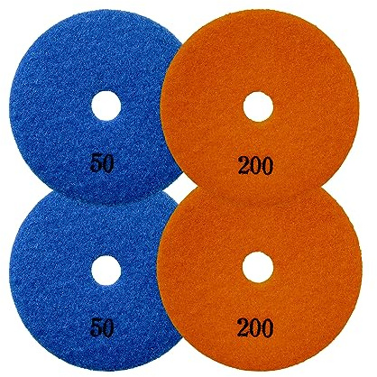 EDW Spar Set Profi Diamant Schleifpad trocken, 2x50er und 2x200er Körnung, Ø 125 mm, für Trockenschliff, perfekt zum bearbeiten von Natursteinen, Beton, Marmor, Granit, Glas, Keramik
