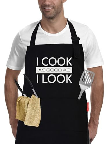 Cotton Aprons for Women Men, Funny Kitchen Cooking Aprons with 2 Pockets, Christmas Gifts for Women Men Dad Mum Wife Husband Girlfriend and Boyfriend