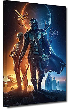 ZHONGYUTONG Stampe su tela Mandalorian e Yoda incorniciate Decorazione poster HD Opere d'arte da parete per il regalo dei fan (30x45cm)