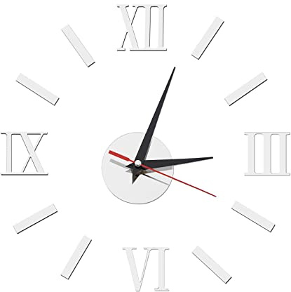 OTOTEC Moderne 3D Wanduhr mit Römischen Ziffern Rahmenlose Große Uhr aus Acryl Wanddekoration für Zuhause Büro Wohnzimmer Schlafzimmer Silber