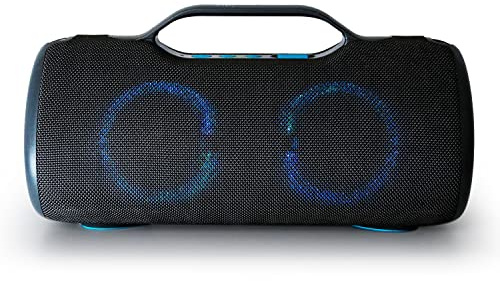 Boompods Rhythm 60 Tragbare Bluetooth Lautsprecher - wasserdichte Box mit LED-Beleuchtung und 60W Leistung, 10 Stunden Akku & Dual-Kopplung, Party Lautsprecher für Reisen, Badezimmer, Grau/Blau