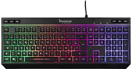 Konix Drakkar Clavier Gaming Filaire à Membrane Spelheim AZERTY - Anti-ghosting - Rétroéclairage Arc-en-Ciel