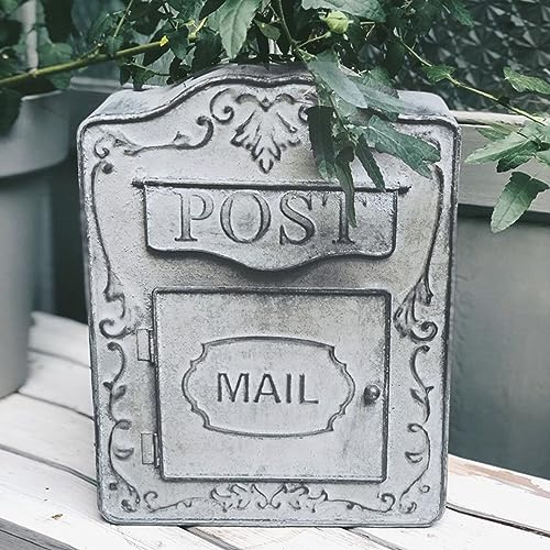 BIG FORTUNE Vintage Mailbox Mailbox Wall Mount Vintage Mailbox Mail Boxes/Wall Mount Outside Antique Style Nostalgic Charm Home Decor Metal Mailbox Garden Outdoor Decoration Crafts Grey