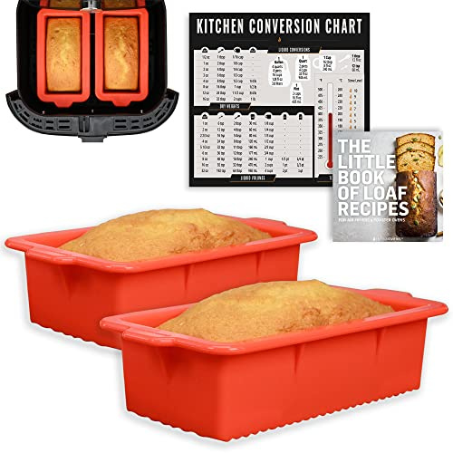 Air Fryer Silicone Loaf Pans for Baking, Non-Stick Bread Cake Pan, 8 inch Airfryer Bakeware Sets, Meatloaf Brownie Corn, Fits Instant Pot, Ninja Foodi, Cosori, Chefman, Power XL, PowerXL Grill, Dash