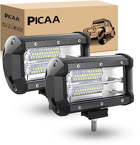 PICAA LED Arbeitsscheinwerfer, dreireihig 5 Zoll 7D 72W arbeitslicht | 12V 24V,6000K,Flutlicht,LED-Leiste, für SUV Offroad ATV UTV Traktor 4x4 (2 Stück)