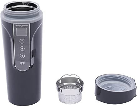 12V Fahrzeug Beheizter Wasser Cup Auto Heizungsbecher Wasserkocher Hitzeschutz Wasserwärmer Wasserbecher Reisewasserkocher mit LED-Anzeige 450ml (Schwarz)