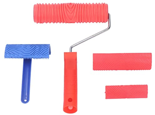 Set di Strumenti per Venature del Legno Strumento per Pittura a Grana Fai-da-te Strumento per Pittura a Rullo per Venature del Legno con Manico per la Decorazione di Pitture Murali
